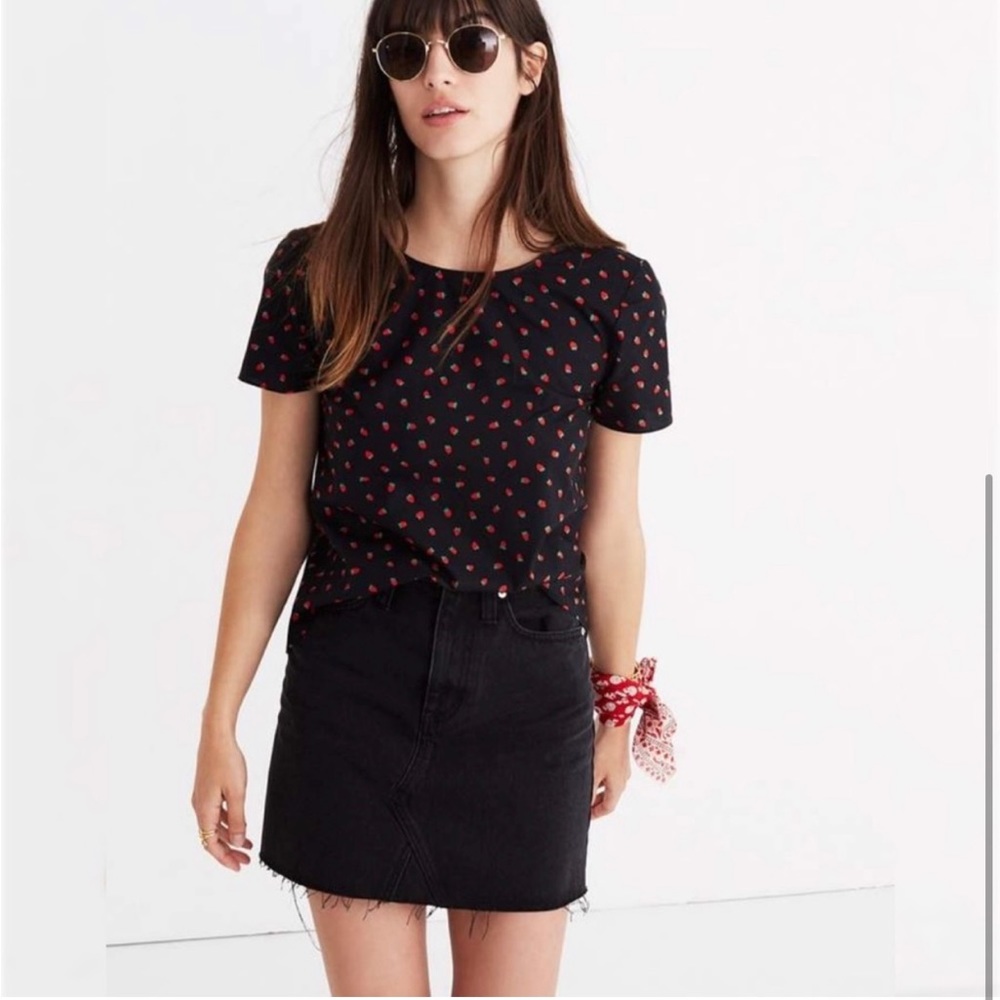 Madewell Tie-Back Cutout Top in fresh strawberries black sz Medium NWOT